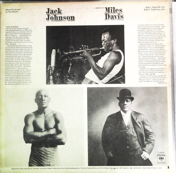 Image of Back Cover of LP - VG/G+ - MILES DAVIS, Jack Johnson (Original Soundtrack Recording) (Columbia Masterworks; S 30455, US 1971), Quite a few light, streaky marks.,  - 3916234C