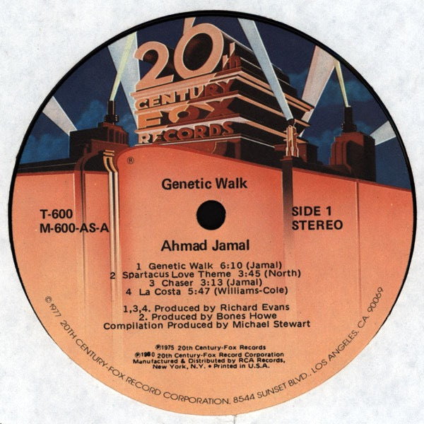 Image of Label Cover of LP - VG/G+ - AHMAD JAMAL, Genetic Walk (20th Century Fox Records; T-600, US 1980), A fair few light marks but plays pretty well with only ocassional surface noise.,  - 3916235C
