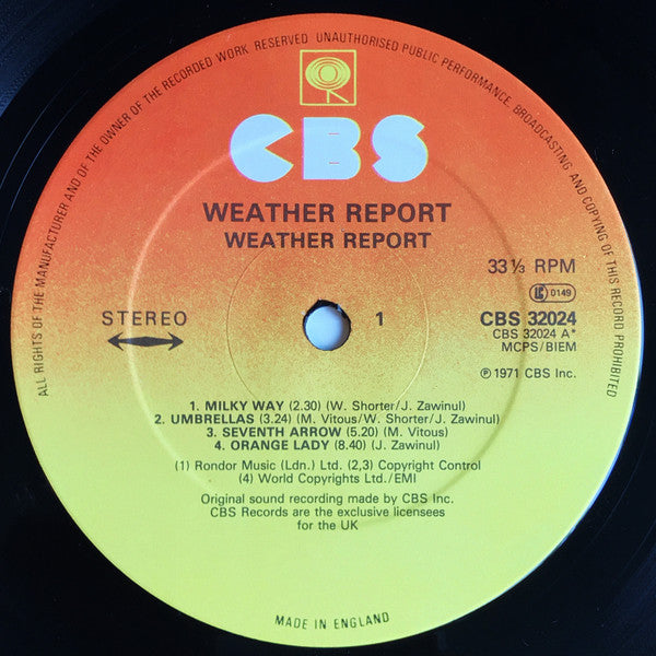 Image of Label Cover of LP - VG/VG+ - WEATHER REPORT, Weather Report (CBS Sunburst; 32024, UK 1980s Reissue), ,  - 3926177E