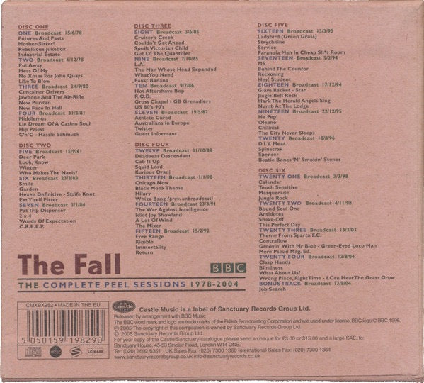 Image of Back Cover of 6xCD - VG+/EX - THE FALL, The Complete Peel Sessions 1978 - 2004 (Castle Music; CMXBX982, UK 2000s, Box Set, Booklet, EDC Germany), ,  - 3956063S