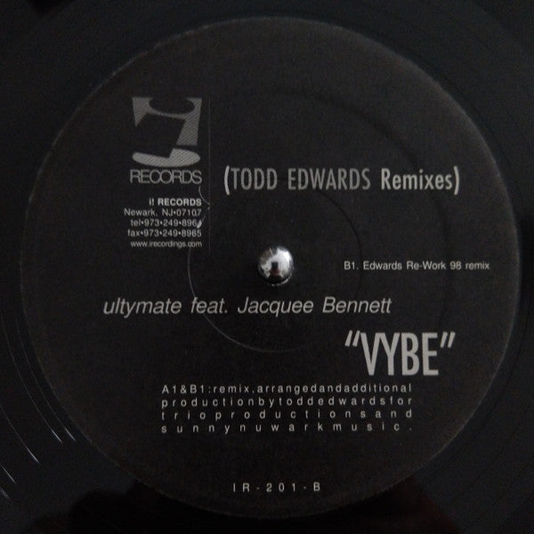 Image of Back Cover of 12" - /VG - ULTYMATE FEAT. JACQUEE BENNETT, Vybe (Todd Edwards Remixes) (i! Records; IR-201, US 2001), ,  - 3946263S