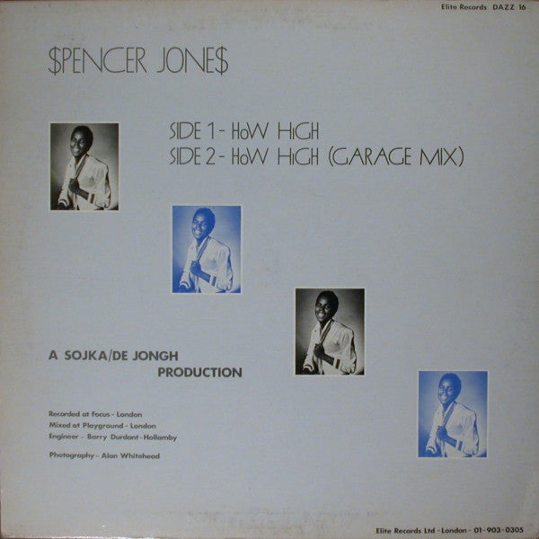 Image of Back Cover of 12" - VG/VG+ - $PENCER JONE$, How High (Elite ; DAZZ 16, UK 1982), Sleeve in strong VG,  - 3946288S