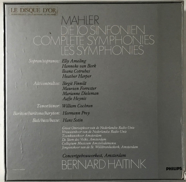 Image of Back Cover of 16xLP - VG+/VG+ - BERNARD HAITINK, CONCERTGEBOUW-ORCHESTER, AMSTERDAM, Mahler: Die 10 Sinfonien (Philips; 6768 021, Netherlands 1972, Box Set, Booklet), ,  - 3926140E