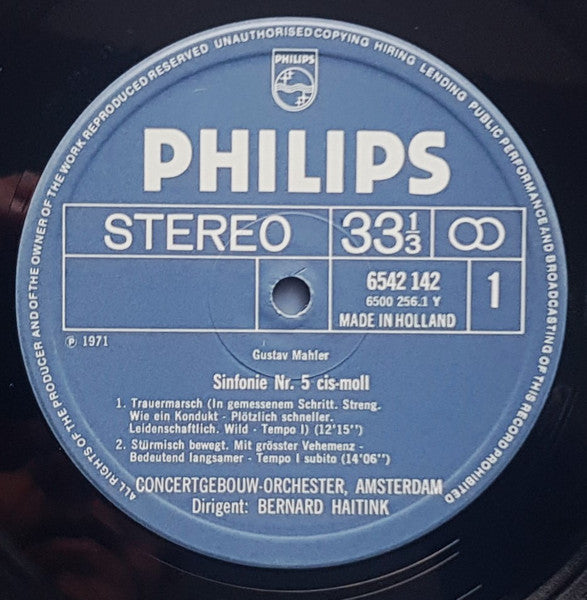 Image of Label Cover of 16xLP - VG+/VG+ - BERNARD HAITINK, CONCERTGEBOUW-ORCHESTER, AMSTERDAM, Mahler: Die 10 Sinfonien (Philips; 6768 021, Netherlands 1972, Box Set, Booklet), ,  - 3926140E