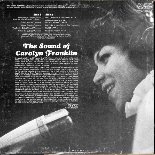 Image of Back Cover of LP - VG/VG - CAROLYN FRANKLIN, Chain Reaction (RCA Victor; LSP-4317, US 1970, Pasteback Sleeve), Edge Wear,  - 3916272C