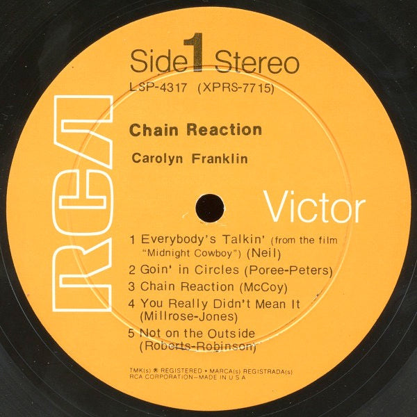 Image of Label Cover of LP - VG/VG - CAROLYN FRANKLIN, Chain Reaction (RCA Victor; LSP-4317, US 1970, Pasteback Sleeve), Edge Wear,  - 3916272C