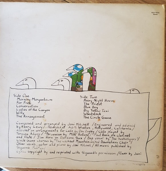 Image of Back Cover of LP - VG/VG - JONI MITCHELL, Ladies Of The Canyon (Reprise Records Tan Steamboat Labels With K44085 Cat No.; RSLP 6376, UK 1970s Reissue, Gatefold With RSLP Cat No., Stereo), ,  - 3916203C