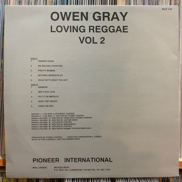 Image of Back Cover of LP - VG/VG - OWEN GRAY, Loving Reggae Vol 2 (Pioneer International; PILP 119, UK 1980s), Bumped corner and light wear on sleeve,  - 3916261C
