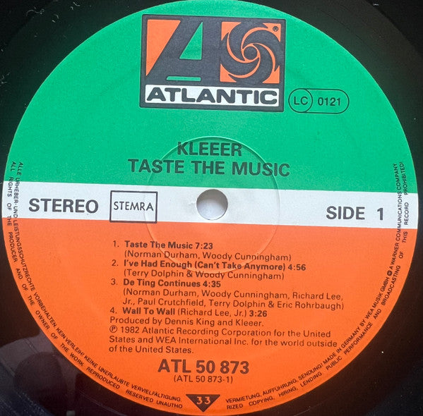 Image of Label Cover of 12" - VG/VG - KLEEER, Taste The Music (Atlantic; ATL 50 873, Germany 1982, Company Inner), Strong VG, vinyl has superficial marks only, plays VG+,  - 3946292S