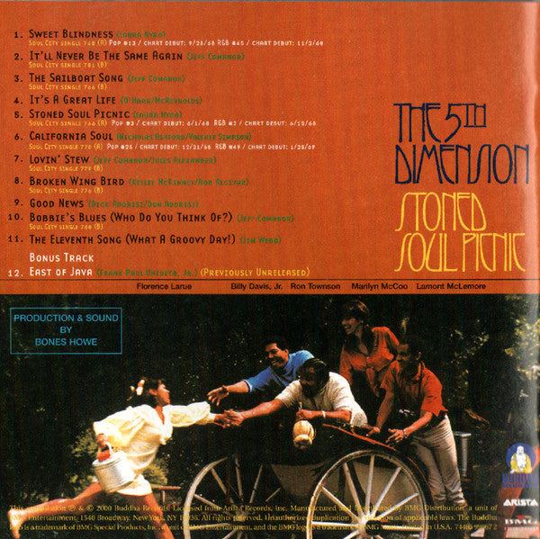 Image of Back Cover of CD - EX/EX - THE 5TH DIMENSION, Stoned Soul Picnic (Buddha Records; 74465 99663 2, US 2000), ,  - 3956108S