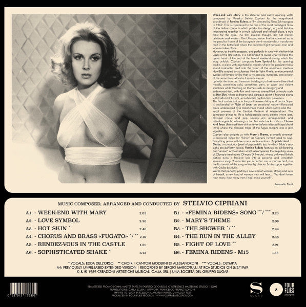 Image of Back Cover of LP - VG+/VG+ - STELVIO CIPRIANI, Femina Ridens (Colonna Sonora Originale) (Four Flies Records; FLIES 38, Italy 2019 Reissue), ,  - 3926145E