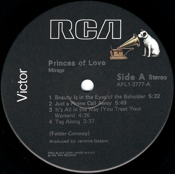 Image of Label Cover of LP - VG/VG - MIRAGE, Princes Of Love (RCA; APL1-2777, US 1978), Ring and egde wear to sleeve.,  - 3916296C