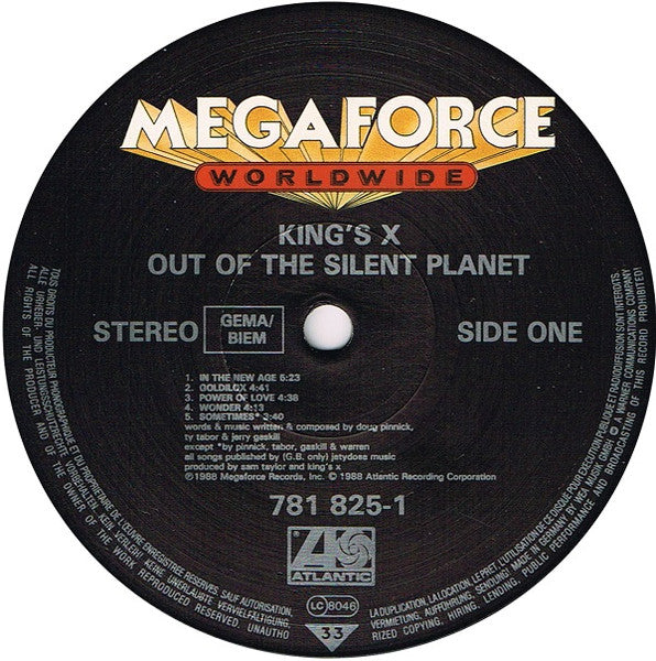 Image of Label Cover of LP - VG+/VG+ - KING'S X, Out Of The Silent Planet (Megaforce Worldwide; 781 825-1, Europe 1988), Promo Sticker On Rear Sleeve,  - 3926156E