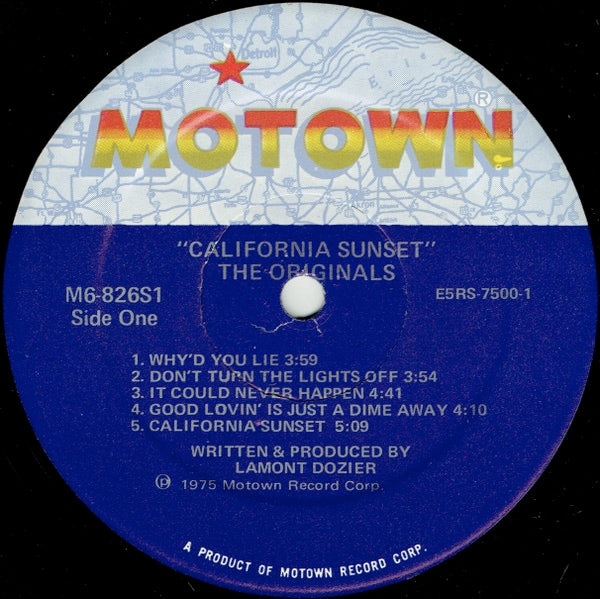 Image of Label Cover of LP - VG+/VG - THE ORIGINALS, California Sunset (Motown; M6-826S1, US 1975), Sleeve still in shrink! Strong VG to disc. Nice copy!,  - 3916298C