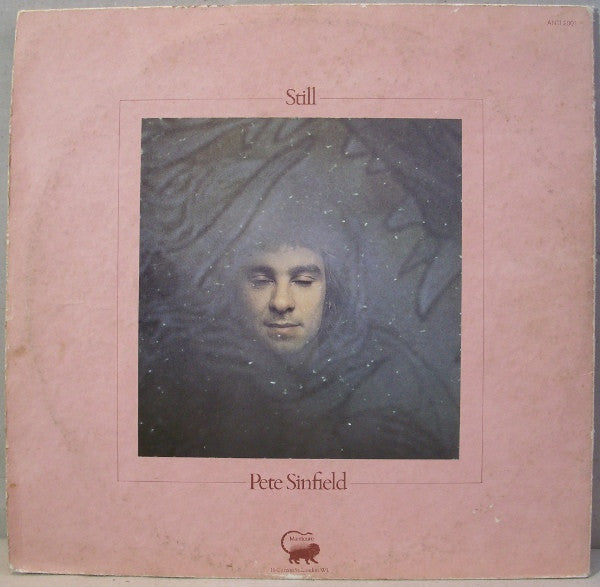 Image of Back Cover of LP - G+/VG - PETE SINFIELD, Still (Manticore; ANTI 2001, UK 1973, Pink Textured Gatefold with Pasted On Prints, "Made In England" at bottom of label), Strong VG - light marks, edge & ring wear, sticker damage, grubby marks, spine faded,  - 3946242S