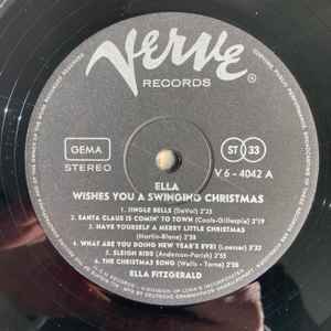 Image of Label Cover of LP - VG/VG - ELLA FITZGERALD, Ella Wishes You A Swinging Christmas (Verve Records; V6-4042, Germany ), Light marks on disc. Plays well. Light wear to sleeve with ringwear. Some writing on sleeve.,  - 3926255E