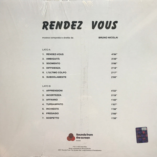 Image of Back Cover of LP - EX/VG+ - BRUNO NICOLAI, Rendez Vous (Sounds From The Screen; SFTS02, Europe 2021), Still In Opened Shrinkwrap With Hype Sticker,  - 3926288E