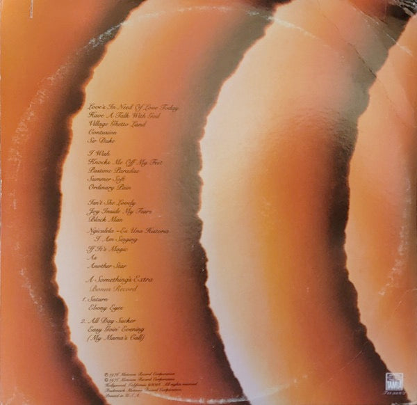 Image of Back Cover of 2xLP - G+/G+ - STEVIE WONDER, Songs In The Key Of Life (Tamla; T13-340C2, US 1976, Booklet, No 7"), Spine damage and tear to sleeve opening. Discs have light marks only. ,  - 3916325C