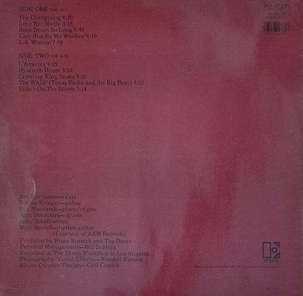 Image of Back Cover of LP - G+/VG - DOORS, L.A. Woman (Elektra; ELK 42 090, Europe ), Large sticker damage on front of sleeve, edge wear.,  - 3946345S