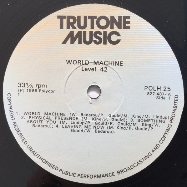 Image of Label Cover of LP - VG/VG+ - LEVEL 42, World Machine (Trutone Music; POLH 25, Zimbabwe 1986), Writing on front cover. Zimbabwean press.,  - 3926183E