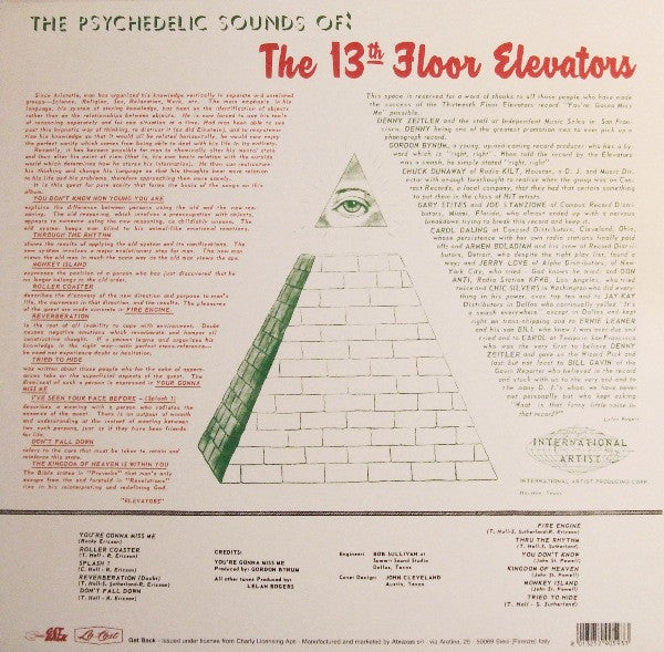 Image of Back Cover of LP - VG+/VG - THE 13TH FLOOR ELEVATORS, The Psychedelic Sounds Of The 13th Floor Elevators (Get Back; GET 90593, Italy 2002 Reissue, Red vinyl), ,  - 3926308E