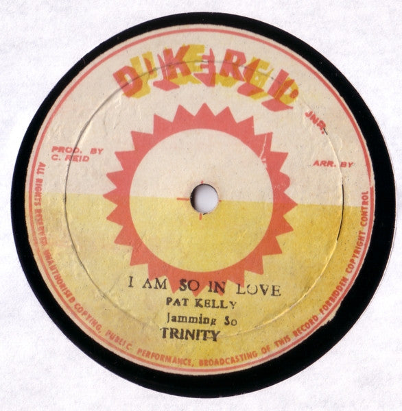 Image of Label Cover of 12" - G+/G+ - PAT KELLY, TRINITY, I Am So In Love / Jamming So (Duke Reid Jnr.; , Jamaica 1970s, Picture Sleeve), Lots of light marks, plays VG. Lovely sleeve, but quite a bit of wear.,  - 3916365C