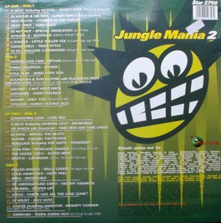 Image of Back Cover of 2xLP - VG/VG - VARIOUS, Jungle Mania 2 (Telstar; STAR 2756, UK 1994), Edge wear. A few marks on discs but nothing deep or feelable. Nice copy.,  - 3946319S