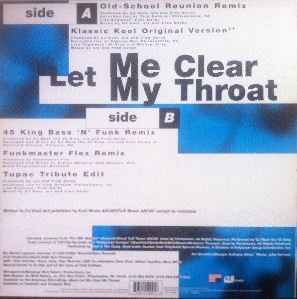 Image of Back Cover of 12" - G+/VG+ - DJ KOOL, Let Me Clear My Throat (American Recordings; 74321 45209 1, Europe 1996, Picture Sleeve), Sleeve worn, creased and damaged at edges and corners. Some stains too,  - 3916371C