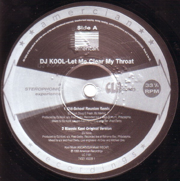 Image of Label Cover of 12" - G+/VG+ - DJ KOOL, Let Me Clear My Throat (American Recordings; 74321 45209 1, Europe 1996, Picture Sleeve), Sleeve worn, creased and damaged at edges and corners. Some stains too,  - 3916371C