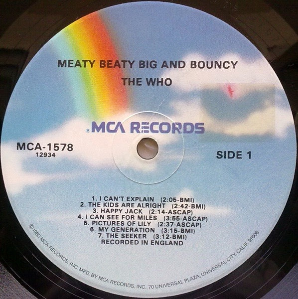 Image of Label Cover of LP - VG+/VG+ - THE WHO, Meaty Beaty Big And Bouncy (MCA Records; MCA-1578, US 1980s Reissue), ,  - 3916342C