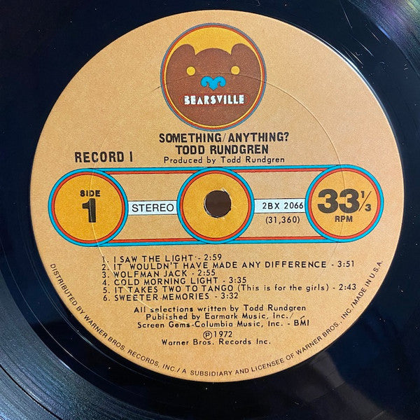 Image of Label Cover of 2xLP - VG/VG - TODD RUNDGREN, Something / Anything? (Bearsville; 2BX 2066, US 1972, Gatefold, 2 Inners & Insert), Records are strong VG with a few light hairlines across the 4 sides. Sleeve has prominent spotty ringwear.,  - 3926328E