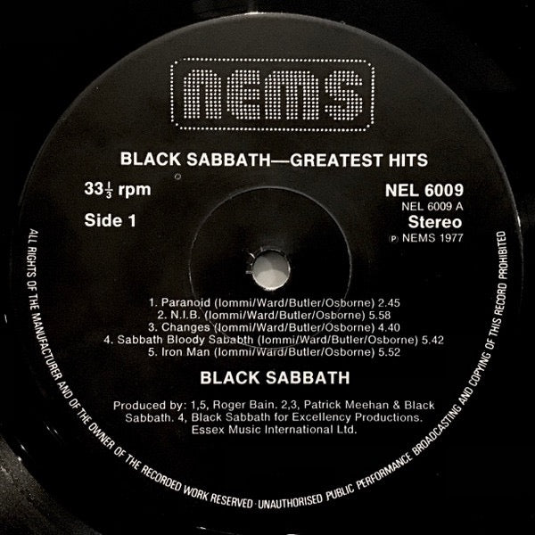 Image of Label Cover of LP - VG+/VG - BLACK SABBATH, Greatest Hits (NEMS; NEL 6009, UK 1978 Reissue), Light spot of fogging,  - 3916342C