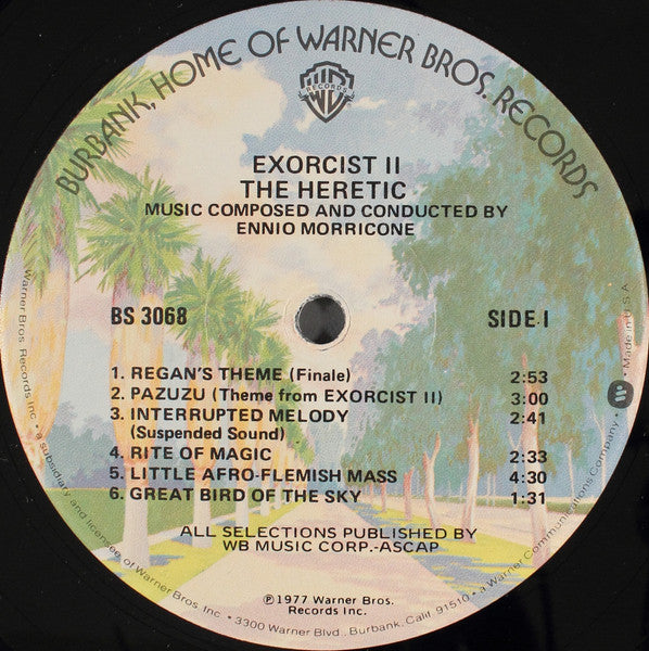 Image of Label Cover of LP - VG/VG - ENNIO MORRICONE, Exorcist II: The Heretic (Warner Bros. Records; BS 3068, US 1977, Company Inner, Winchester pressing - A2 and B1 reversed on label/sleeve.), ,  - 3926330E