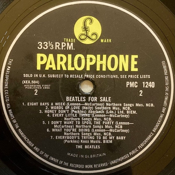 Image of Label Cover of LP - VG/G - THE BEATLES, Beatles For Sale (Parlophone Black & Yellow Labels Without Period For B5; PMC 1240, UK 1964, Laminated Unipak Gatefold, Mono, MT Tax Code), Fair few light marks and hairlines, Wear at sleeve spine,  - 3916343C