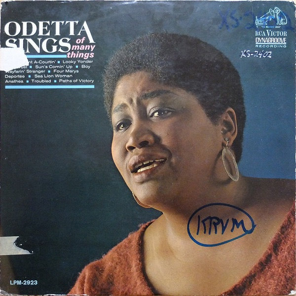 Image of Front Cover of LP - VG/VG - ODETTA, Odetta Sings Of Many Things (RCA Victor Dynagroove Black Labels; LPM-2923, US 1964, Mono), ,  - 3916346C