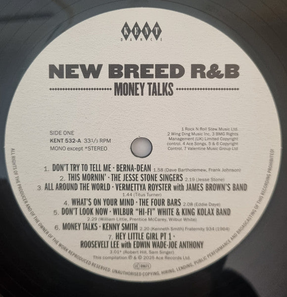 Image of Label Cover of LP - VG+/VG - VARIOUS, New Breed R&B - Money Talks (Kent Dance; KENT 532, UK 2025, Inner), Light marks only,  - 3916406C