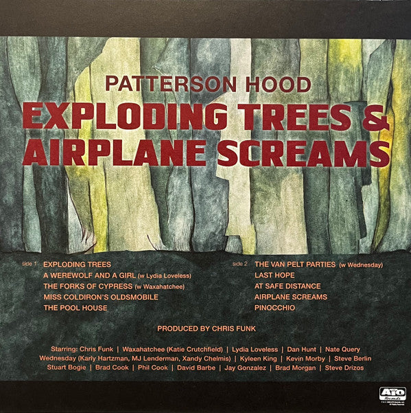 Image of Back Cover of LP - VG+/VG+ - PATTERSON HOOD, Exploding Trees & Airplane Screams (ATO Records; ATO0690,  2025, Textured Sleeve, Black Inner & Booklet), Paper scuffs, light marks only. Hype stickered sleeve. Corner wear.,  - 3926362E