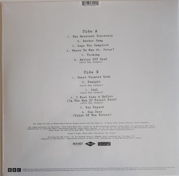 Image of Back Cover of LP - VG+/VG+ - ELTON JOHN WITH RAY COOPER, Live From The Rainbow Theatre (Rocket Entertainment; 756 049-1, Worldwide 2025, Textured Sleeve, Record Store Day), Corner crease.,  - 3926363E
