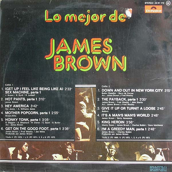 Image of Back Cover of LP - VG/VG - JAMES BROWN, Lo Mejor De James Brown (Polydor Red Label; 23 91 172, Spain 1975, Laminated Sleeve), ,  - 3926369E