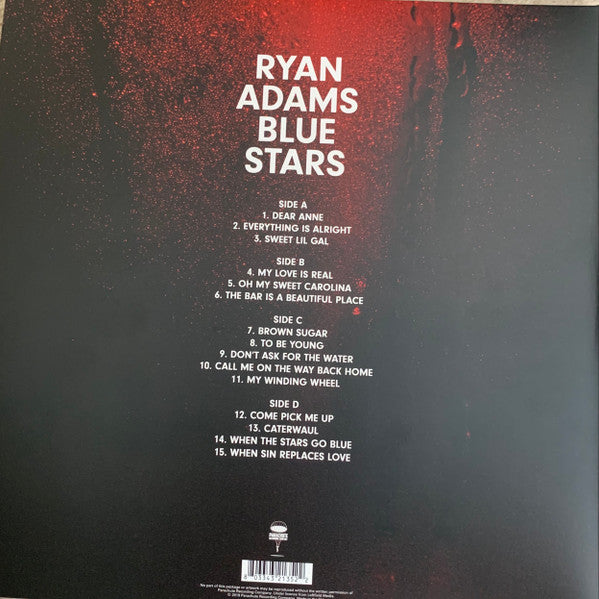 Image of Back Cover of 2xLP - VG+/EX - RYAN ADAMS, Blue Stars (Parachute Recording Company; PARA269LP, UK & Europe 2019, Gatefold, Black Inners, Clear Vinyl, Unofficial Release, From a live FM broadcast recorded at the Kulturbolaget, Malmo, Sweden, 4th of April 2001), ,  - 3926344E