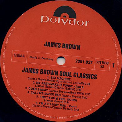 Image of Label Cover of LP - VG+/VG - JAMES BROWN, James Brown Soul Classics (Polydor Red Label; 2391 037, Germany 1972, Laminated Sleeve), ,  - 3926371E