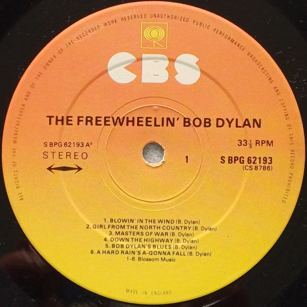 Image of Label Cover of LP - VG/VG - BOB DYLAN, The Freewheelin' Bob Dylan (CBS Sunburst Labels; S BPG 62193, UK 1970s Reissue), Strong VG, a few hairlines only. ,  - 3926415E