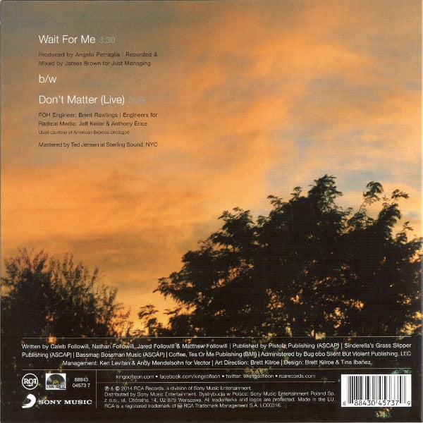 Image of Back Cover of 7" - VG+/VG+ - KINGS OF LEON, Wait For Me (RCA; 88843 04573 7, Europe 2014, Picture Sleeve, Yellow/Gold Translucent Vinyl), ,  - 3916424C