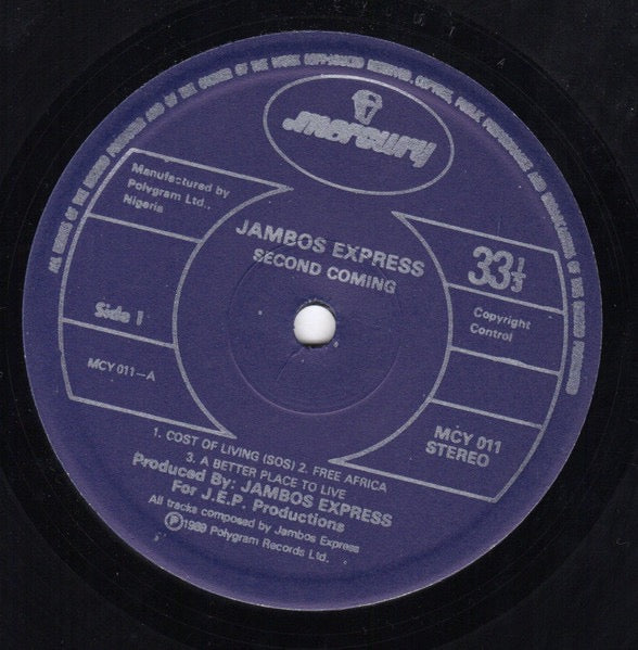 Image of Label Cover of LP - VG/VG - JAMBOS EXPRESS, Second Coming (Mercury; MCY 011, Nigeria 1989), Small bit of spine damage and general shelf wear to sleeve. Vinyl has some light storage marks.,  - 3916500C