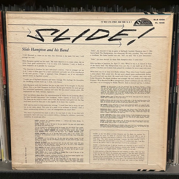 Image of Back Cover of LP - VG/G - SLIDE HAMPTON, And His Horn Of Plenty (Strand; SL 1006, US 1961, Pasteback Sleeve, Mono), Record has a dull sheen and a fair few marks - plays with surface noise!,  - 3916501C