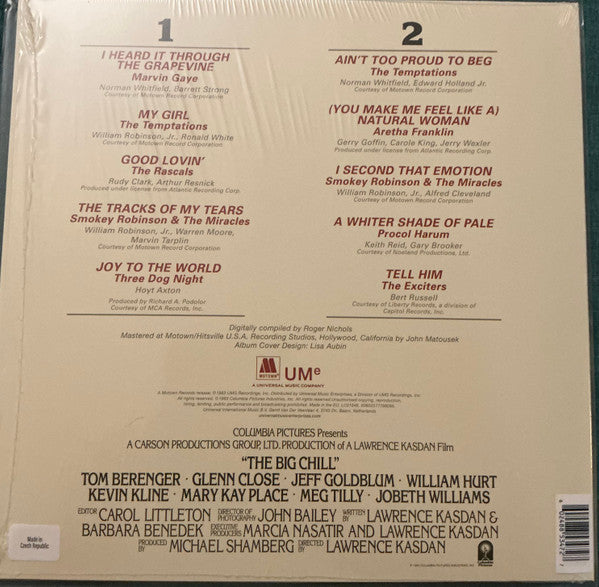 Image of Back Cover of LP - VG+/VG+ - VARIOUS, The Big Chill (Original Motion Picture Soundtrack) (Motown; 00602577798085, Europe 2026 Reissue, Transparent Red Vinyl), Still In Opened Shrinkwrap With Hype Sticker,  - 3946385S
