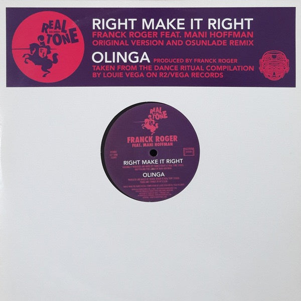 Image of Front Cover of 12" - VG/VG - FRANCK ROGER FEAT. MANI HOFFMAN, Right Make It Right (Real Tone Records; RT-R003, France 2005, Stickered Plain Sleeve), Storage marks. Ringwear to sleeve., 1		Right Make It Right (Original Version)A2		OlingaB		Right Make It Right (Osunlade Remix) - 3916514C