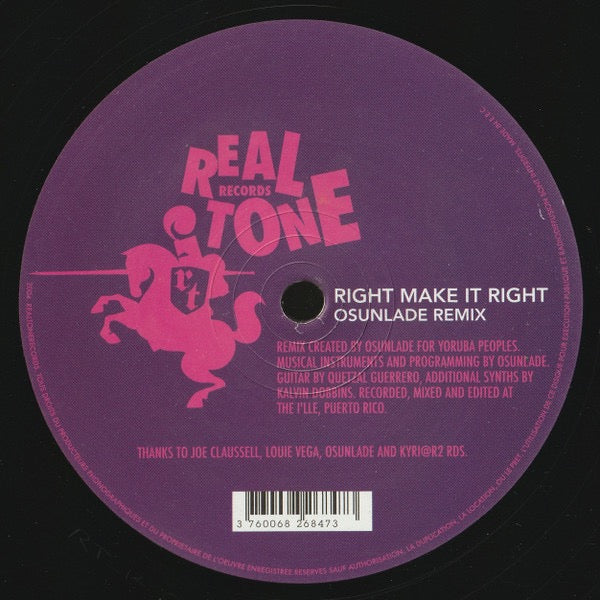 Image of Label Cover of 12" - VG/VG - FRANCK ROGER FEAT. MANI HOFFMAN, Right Make It Right (Real Tone Records; RT-R003, France 2005, Stickered Plain Sleeve), Storage marks. Ringwear to sleeve., 1		Right Make It Right (Original Version)A2		OlingaB		Right Make It Right (Osunlade Remix) - 3916514C
