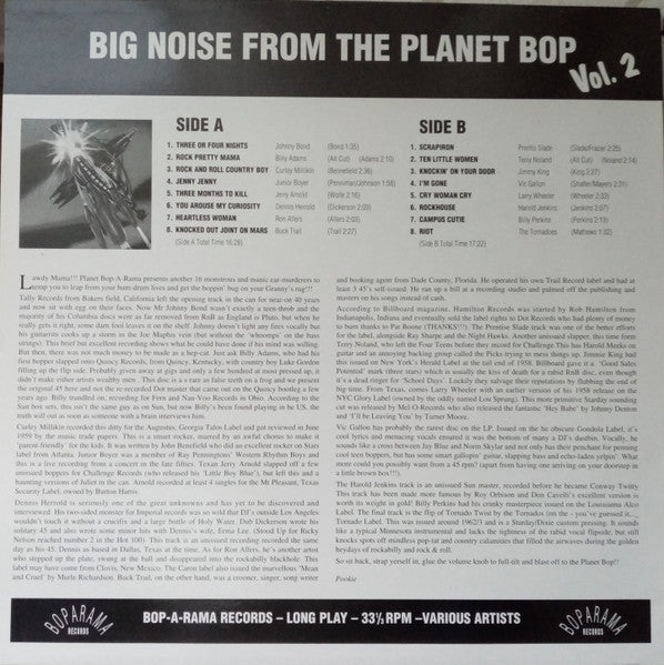 Image of Back Cover of LP - VG/VG - VARIOUS, Big Noise From The Planet Bop Vol. 2 (Boparama Records; BOP 002, UK 1997), Strong VG, light marks only. Edge wear, staining to bottom right corner, creasing.,  - 3946445S
