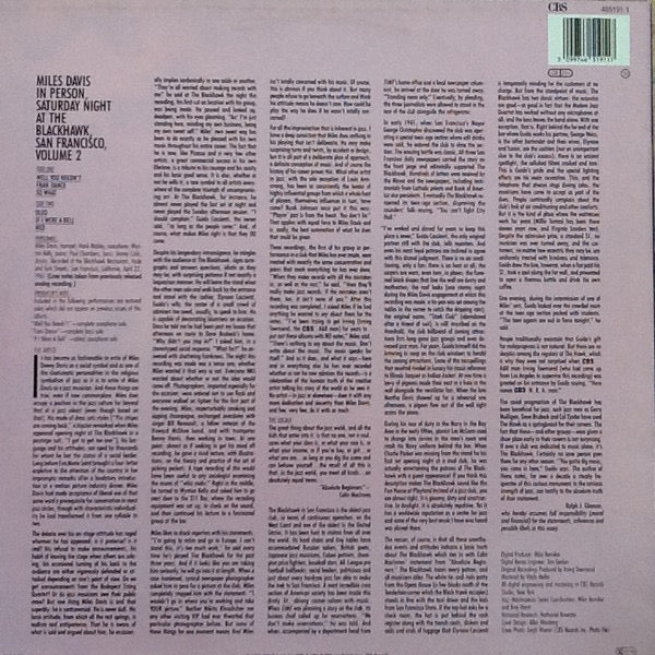 Image of Back Cover of LP - VG/G+ - MILES DAVIS, In Person, Saturday Night At The Blackhawk, San Francisco, Volume 2 (CBS; CBS 465191 1, Europe 1989 Reissue, Inner), Quite a few fine hairlines to disc.,  - 3916508C